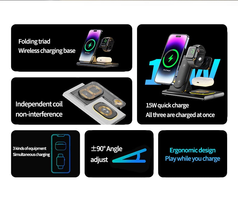 Carregador Sem Fio 3 en 1 PowerSync - Rapide et Organisé