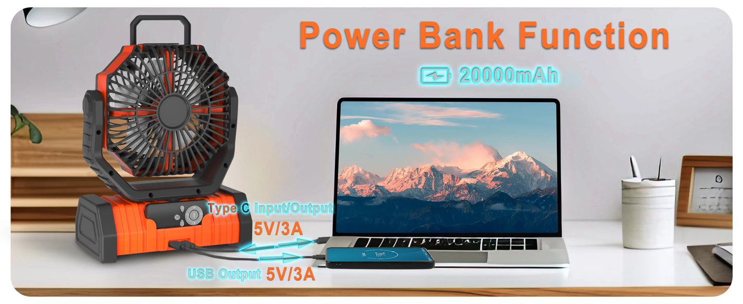 Ventilateur portable USB rechargeable avec batterie 20 000 mAh - GRATUITEMENT