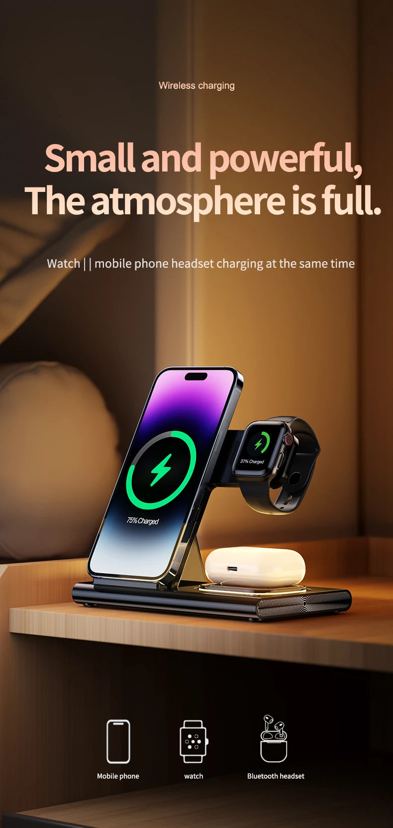 Carregador Sem Fio 3 en 1 PowerSync - Rapide et Organisé
