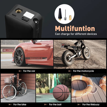 CARSUN AirPower Max - Compresseur de voiture portable et numérique pour voiture, moto et vélo 