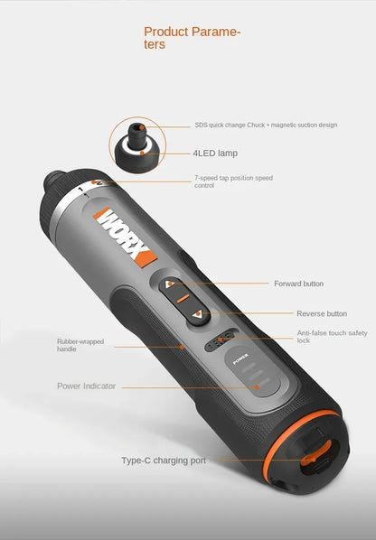 Chave de Fenda Inteligente WORX WX242 - Ferramenta Recarregável avec Luz LED et Kit Complet