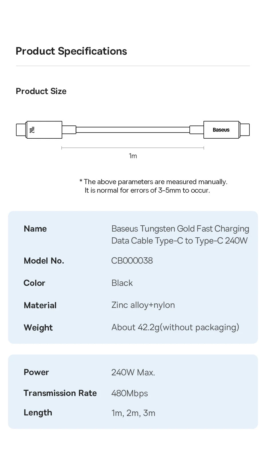 Chargeur rapide pour iPhone, MacBook et Samsung - Baseus Thunder Charge USB-C 240W