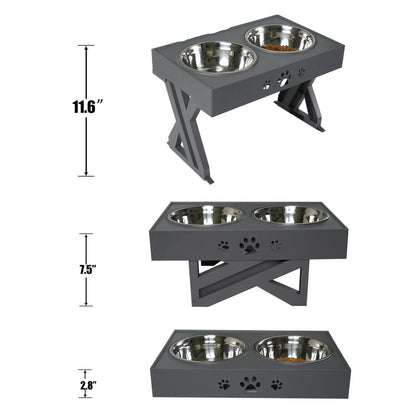 Mesa elevada para perros y gatos - Comederos de acero inoxidable ajustables 