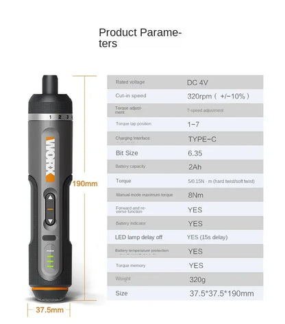Chave de Fenda Inteligente WORX WX242 - Ferramenta Recarregável avec Luz LED et Kit Complet