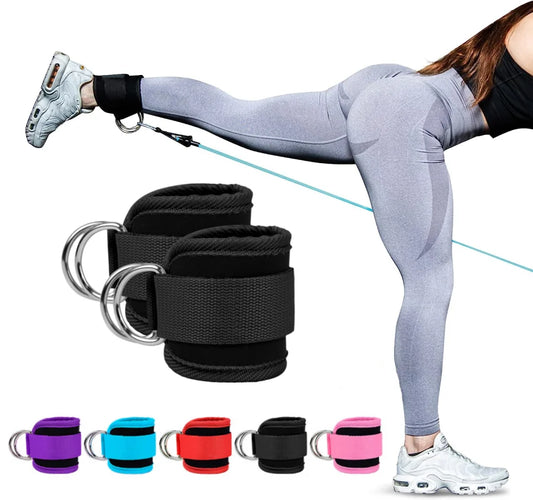 GymMax Pro - Tiras de Tornozelo Acolchoadas para Treino de Pernas e Gluteos com D-Ring Duplo