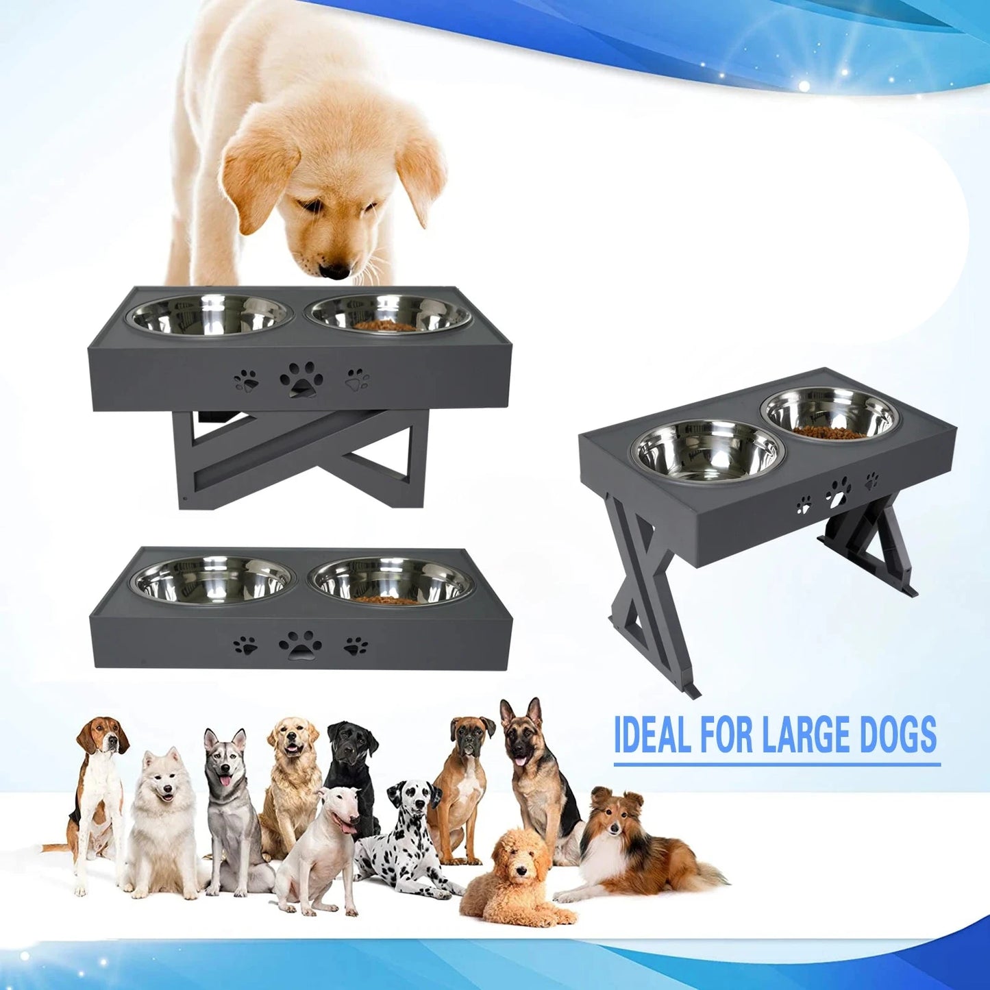 Mesa elevada para perros y gatos - Comederos de acero inoxidable ajustables 