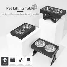 Mesa elevada para perros y gatos - Comederos de acero inoxidable ajustables 