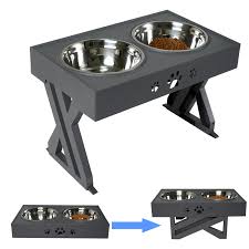 Mesa elevada para perros y gatos - Comederos de acero inoxidable ajustables 