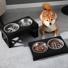 Mesa elevada para perros y gatos - Comederos de acero inoxidable ajustables 